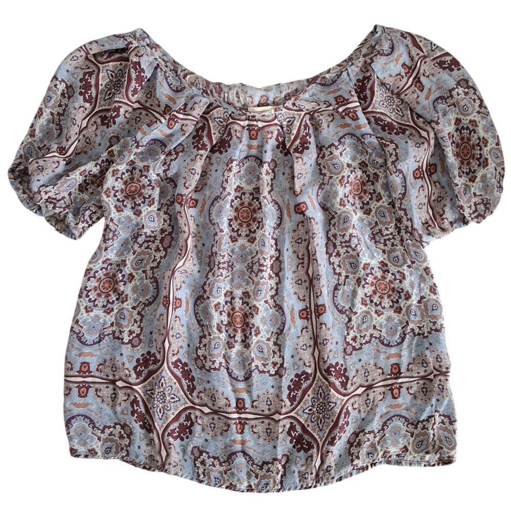 Sundance Paisley 100% Silk Tie Back Puff Sleeve Blouse Boho Cottage Coquette
